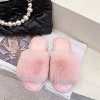 Autumn Winter Women's Cotton Slippers Open Toe Home Warm One Word Furry Slippers Women Floor Plush Warm Shoes