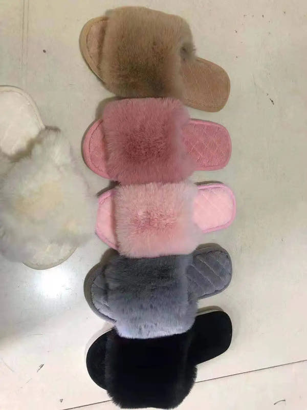 Autumn Winter Women's Cotton Slippers Open Toe Home Warm One Word Furry Slippers Women Floor Plush Warm Shoes