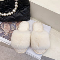 Autumn Winter Women's Cotton Slippers Open Toe Home Warm One Word Furry Slippers Women Floor Plush Warm Shoes