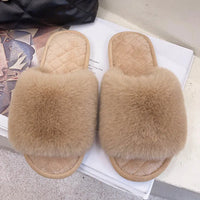 Autumn Winter Women's Cotton Slippers Open Toe Home Warm One Word Furry Slippers Women Floor Plush Warm Shoes