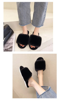 Autumn Winter Women's Cotton Slippers Open Toe Home Warm One Word Furry Slippers Women Floor Plush Warm Shoes