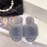 Autumn Winter Women's Cotton Slippers Open Toe Home Warm One Word Furry Slippers Women Floor Plush Warm Shoes