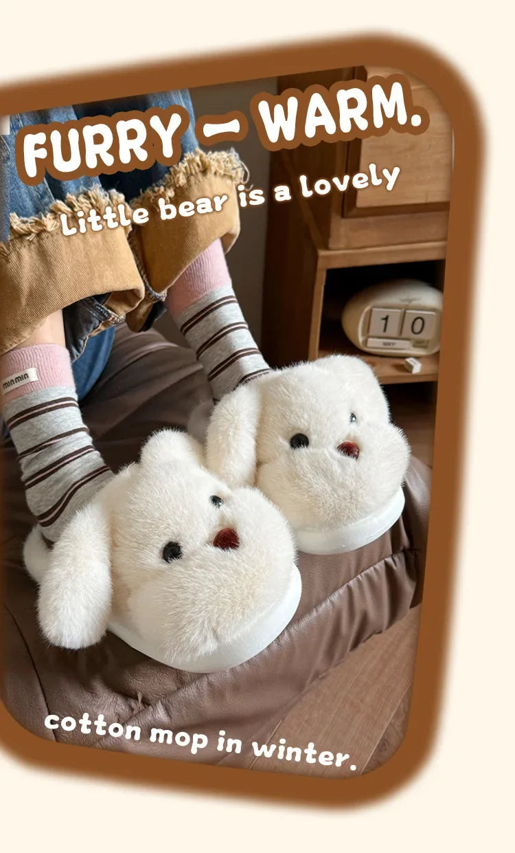 Warm Fleece Lined Cotton Slippers Women's Bedroom Anti-Slip Thick Bottom Head Cover Autumn Winter Home Comfortable Slippers