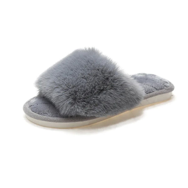 Autumn Winter Women's Cotton Slippers Open Toe Home Warm One Word Furry Slippers Women Floor Plush Warm Shoes