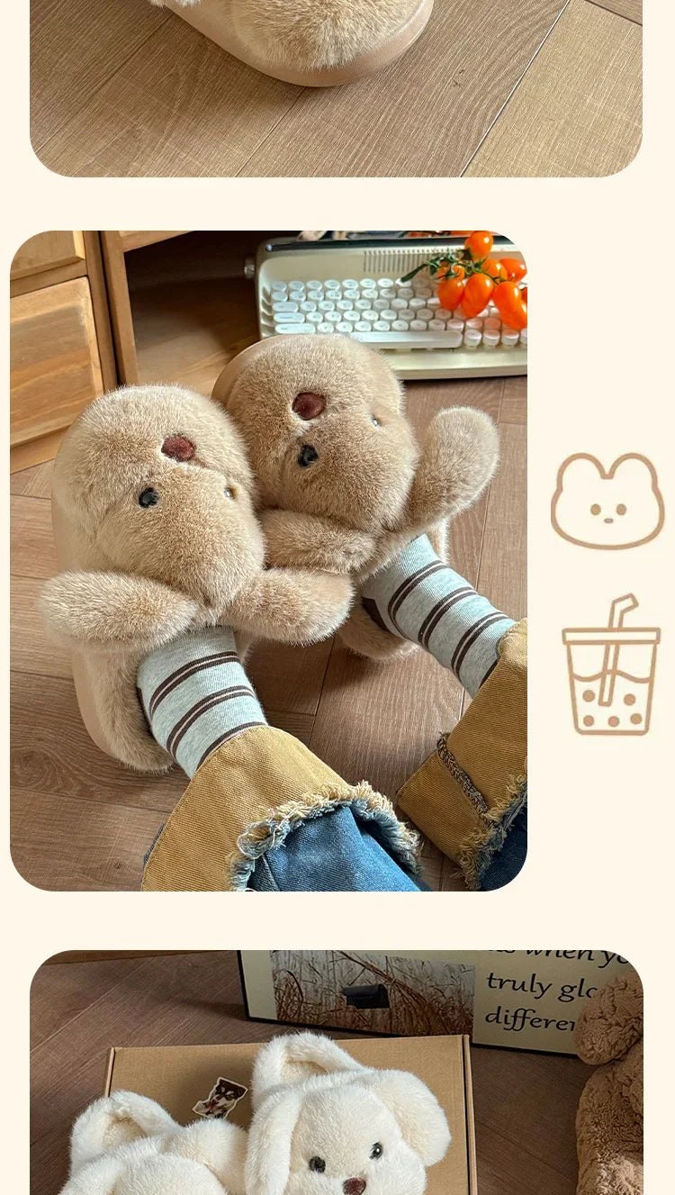 Warm Fleece Lined Cotton Slippers Women's Bedroom Anti-Slip Thick Bottom Head Cover Autumn Winter Home Comfortable Slippers