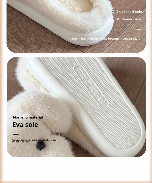 Warm Fleece Lined Cotton Slippers Women's Bedroom Anti-Slip Thick Bottom Head Cover Autumn Winter Home Comfortable Slippers