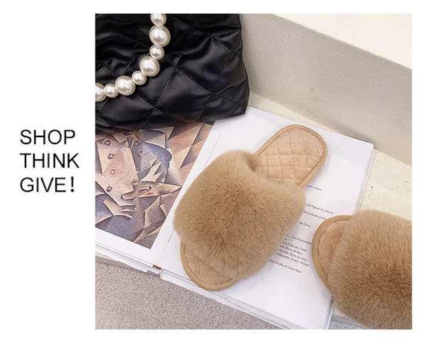 Autumn Winter Women's Cotton Slippers Open Toe Home Warm One Word Furry Slippers Women Floor Plush Warm Shoes