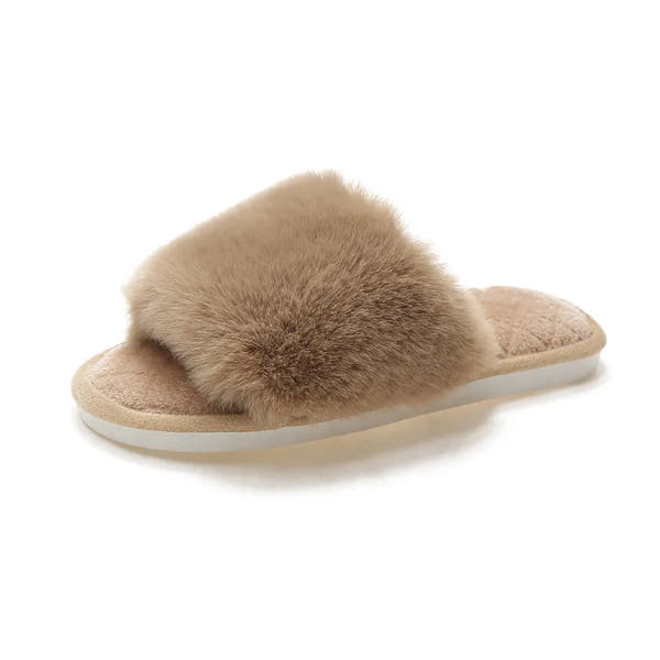 Autumn Winter Women's Cotton Slippers Open Toe Home Warm One Word Furry Slippers Women Floor Plush Warm Shoes