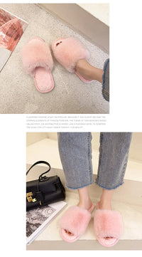 Autumn Winter Women's Cotton Slippers Open Toe Home Warm One Word Furry Slippers Women Floor Plush Warm Shoes