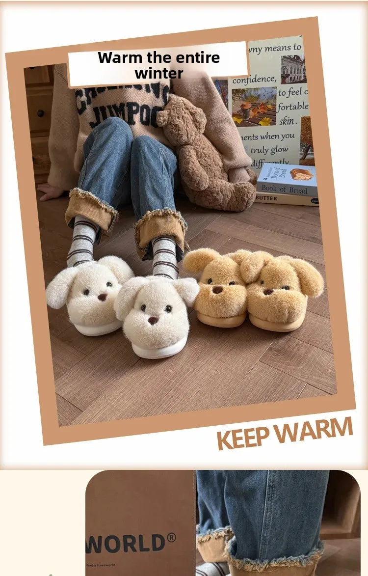 Warm Fleece Lined Cotton Slippers Women's Bedroom Anti-Slip Thick Bottom Head Cover Autumn Winter Home Comfortable Slippers