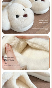 Warm Fleece Lined Cotton Slippers Women's Bedroom Anti-Slip Thick Bottom Head Cover Autumn Winter Home Comfortable Slippers