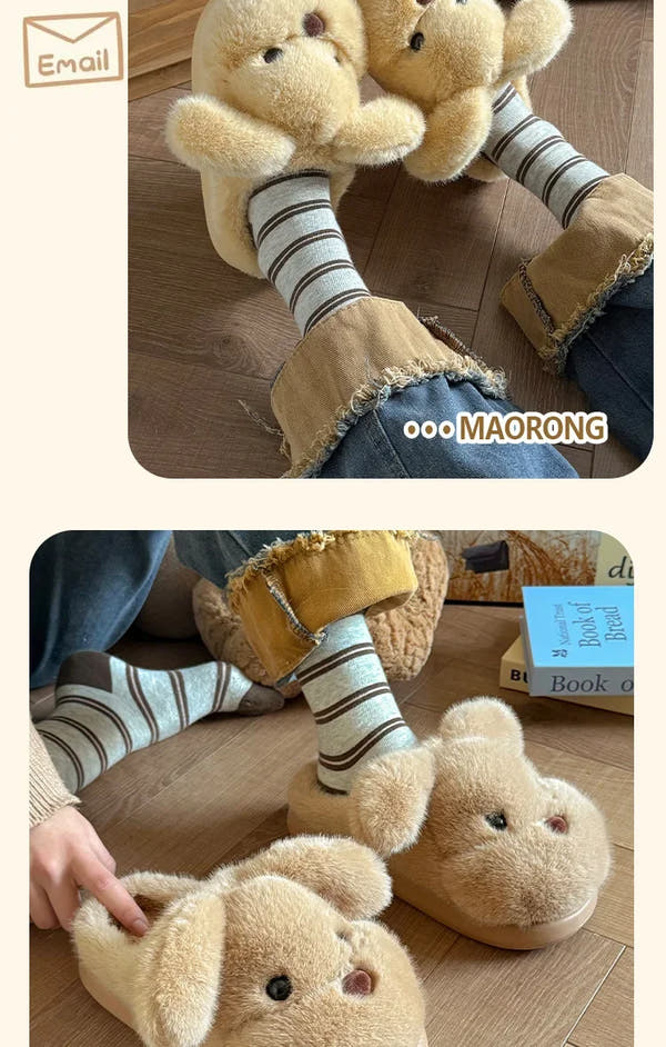 Warm Fleece Lined Cotton Slippers Women's Bedroom Anti-Slip Thick Bottom Head Cover Autumn Winter Home Comfortable Slippers