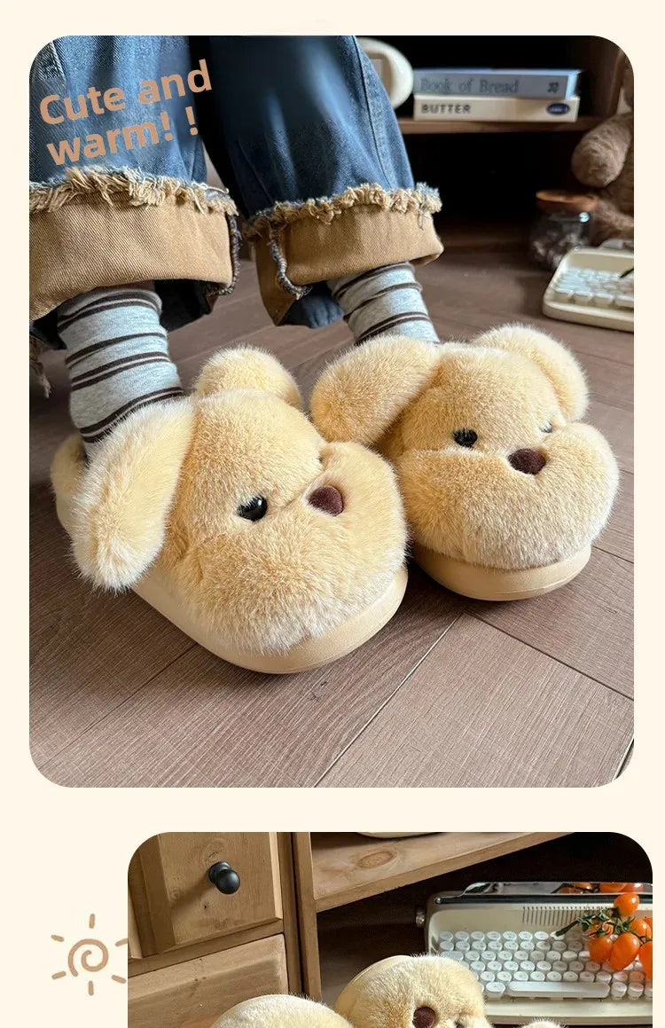 Warm Fleece Lined Cotton Slippers Women's Bedroom Anti-Slip Thick Bottom Head Cover Autumn Winter Home Comfortable Slippers