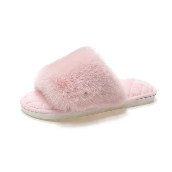 Autumn Winter Women's Cotton Slippers Open Toe Home Warm One Word Furry Slippers Women Floor Plush Warm Shoes